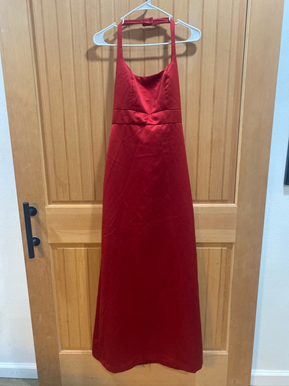 After Six Red Halter Satin Formal Gown Wedding Prom Gala Dress Eveningwear Party - Picture 3 of 6